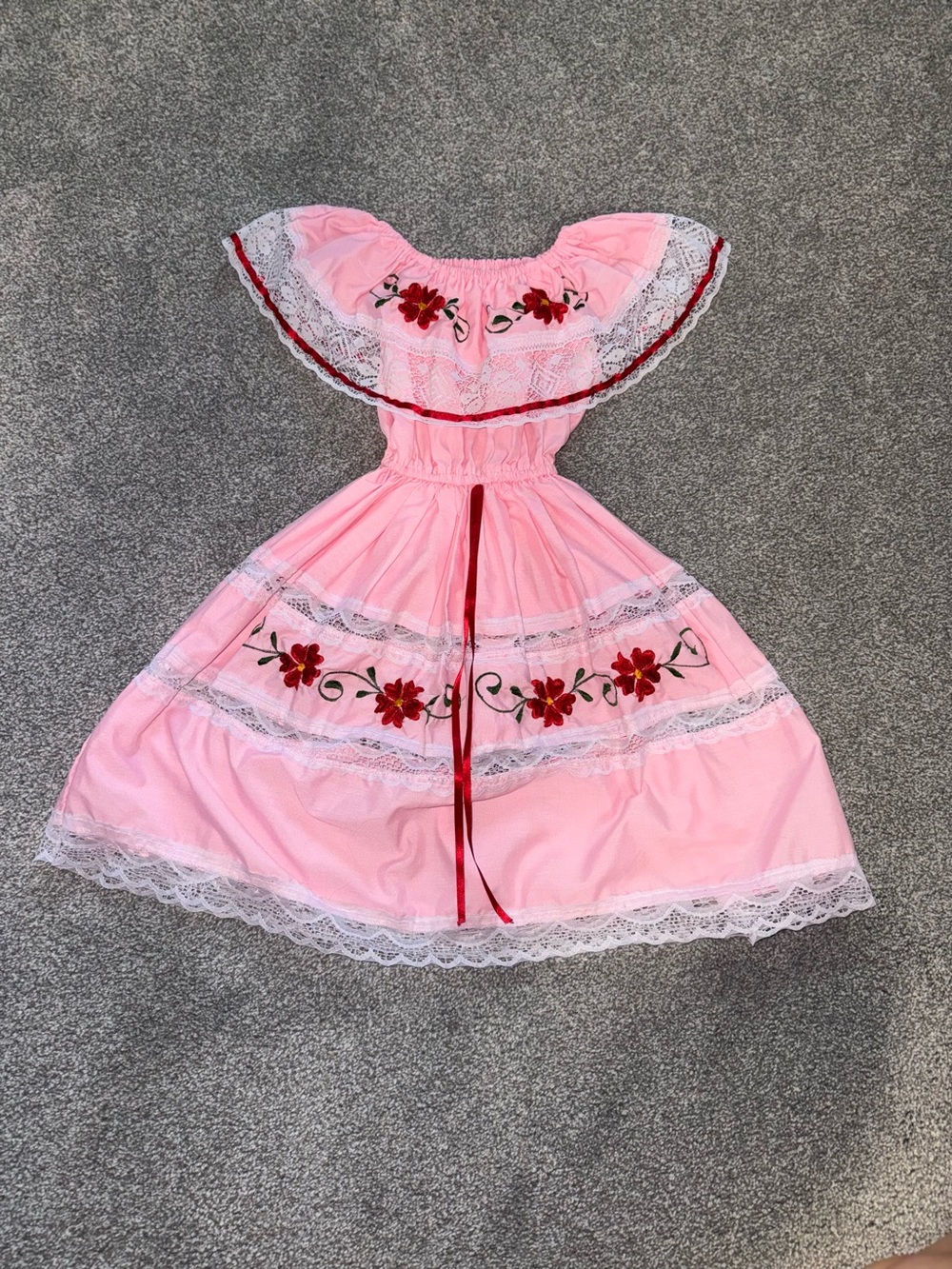 Pink Floral Off-Shoulder Kids Mexican dress